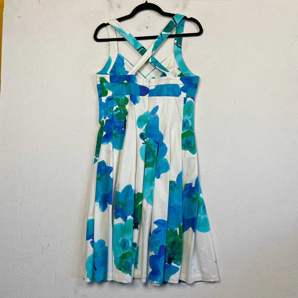 Calvin Klein White Blue Cotton Stretch Fit Flare Sleeveless Dress Size 10 - Picture 2 of 8